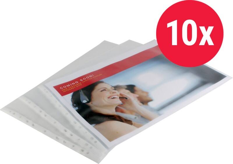 Viking Premium Prospekthüllen DIN A3 Genarbt Transparent 110 Mikron PP (Polypropylen) Oben 11 Löcher 10 Stück