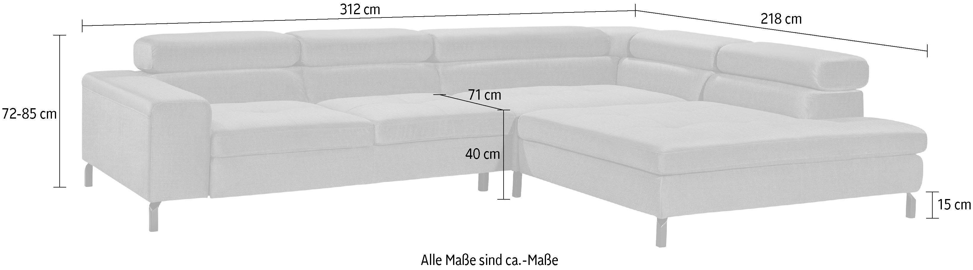 GALLERY M branded by Musterring Ecksofa Felicia Due, Wahlweise mit Sitzvorzug, inkl. Kopfteilverstellung, Sitzhöhe 43 cm