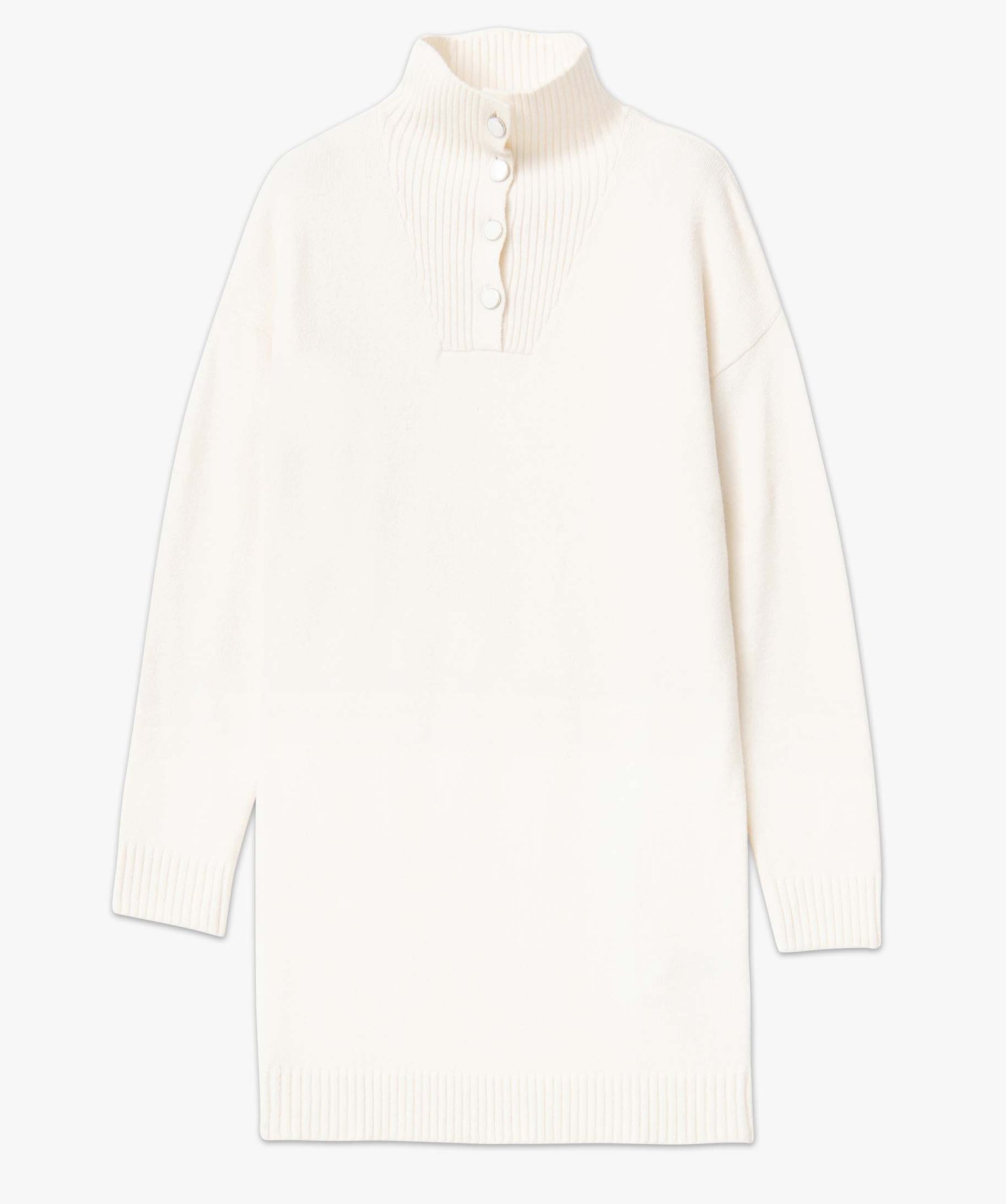Robe pull femme avec col montant boutonné ecru | GEMO