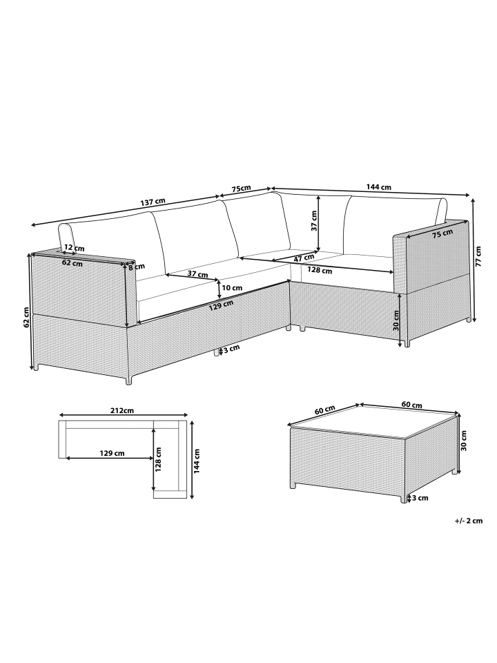 Beliani 2-tlg Lounge Set AVOLA in Grau günstig kaufen onesize
