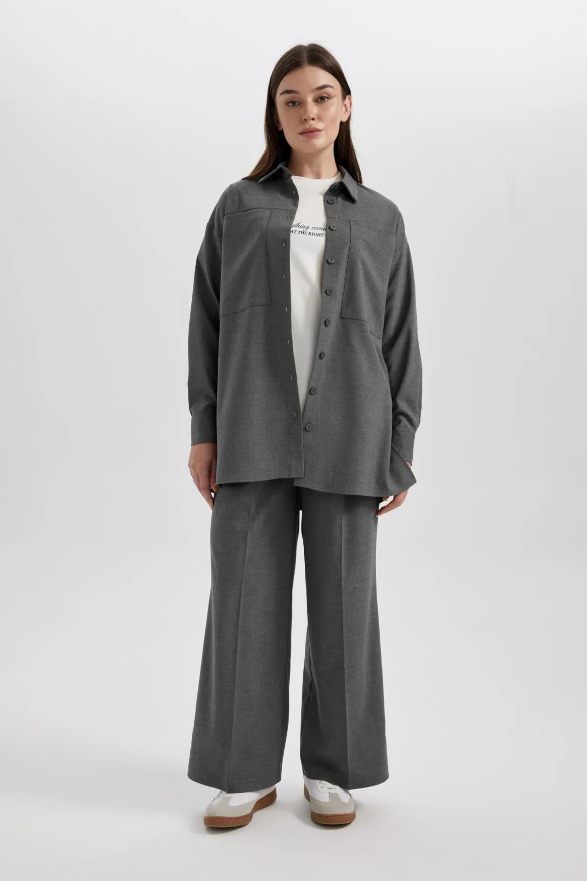 DeFacto  Relax Fit Gabardine Langarmhemd Tunika B0915ax23wn