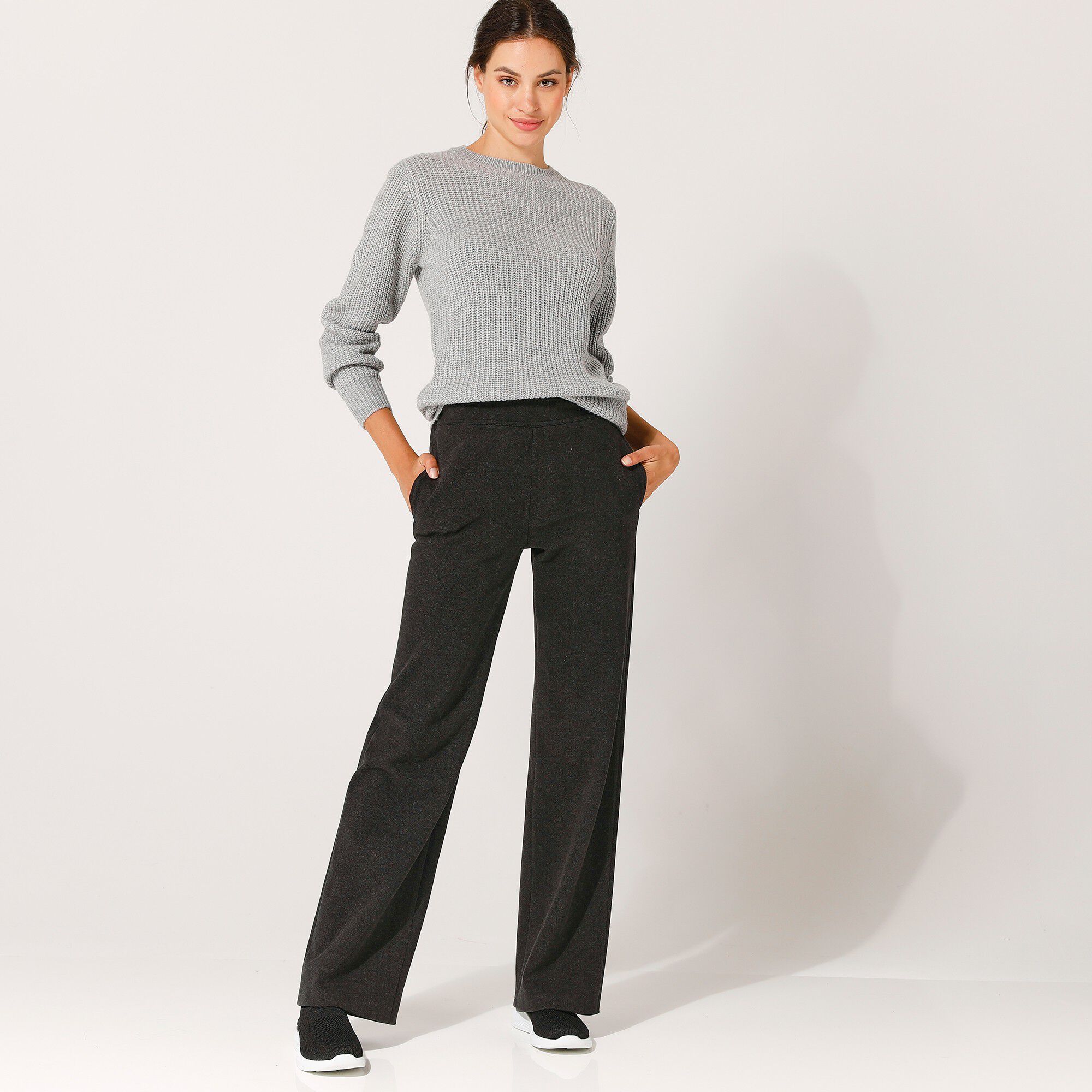 Pantalon large chaud, maille milano
