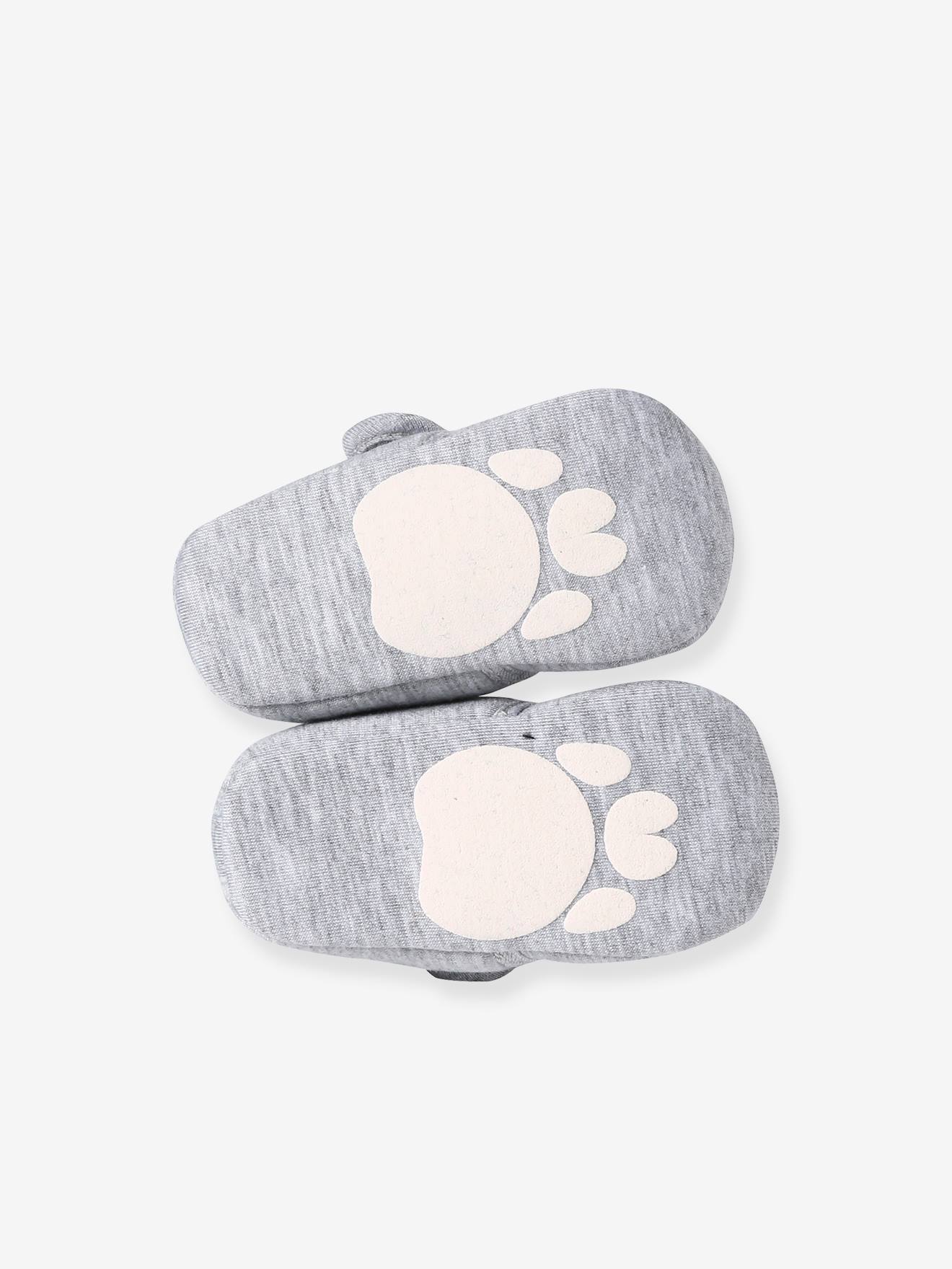 Vertbaudet Baby Stoff-Krabbelschuhe mit Klett - grau meliert