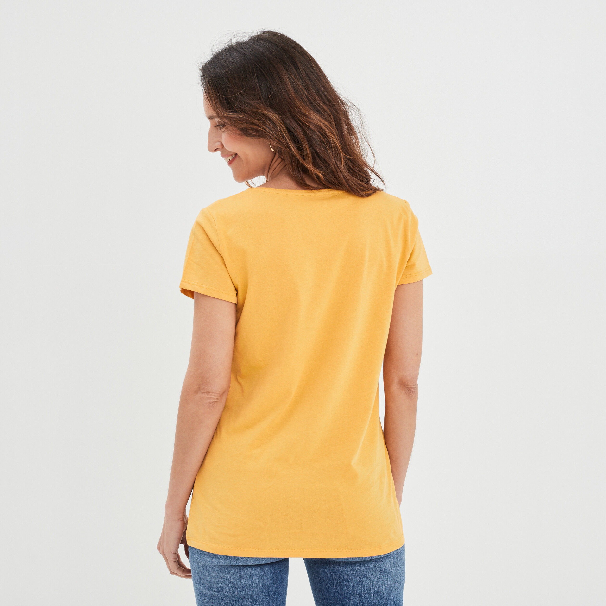 T-shirt manches courtes jaune moutarde femme | La Halle