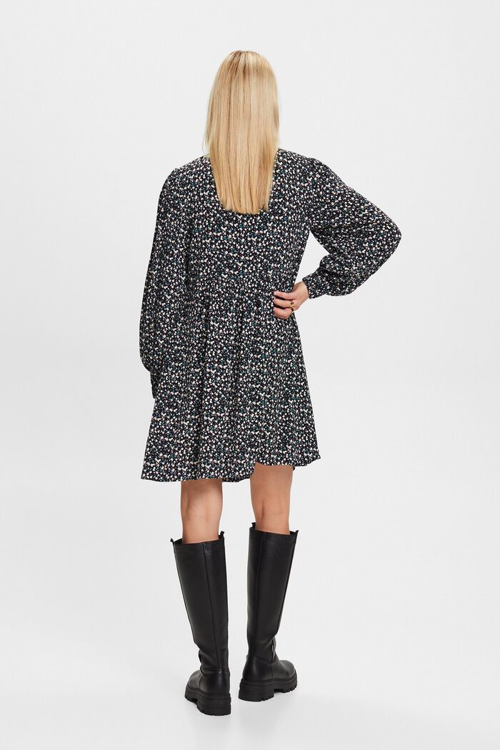 V-Neck-Kleid mit Print und Raffungen