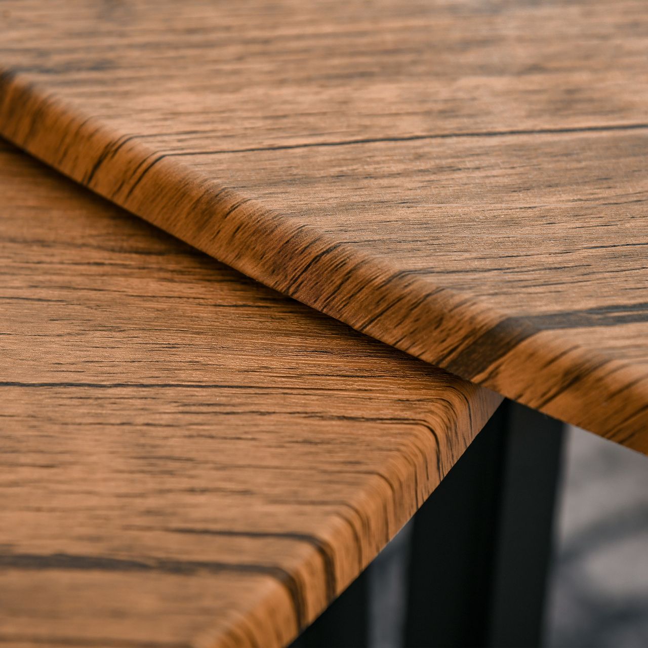 HOMCOM 3er Set Couchtisch, Stapeltisch, Beistelltisch, Kaffeetisch, Satztisch, MDF, Natur Schwarz, 56 x 54,2 x 45,5 cm/42 x 43,8 x 43 cm/36 x 34 x 41 cm