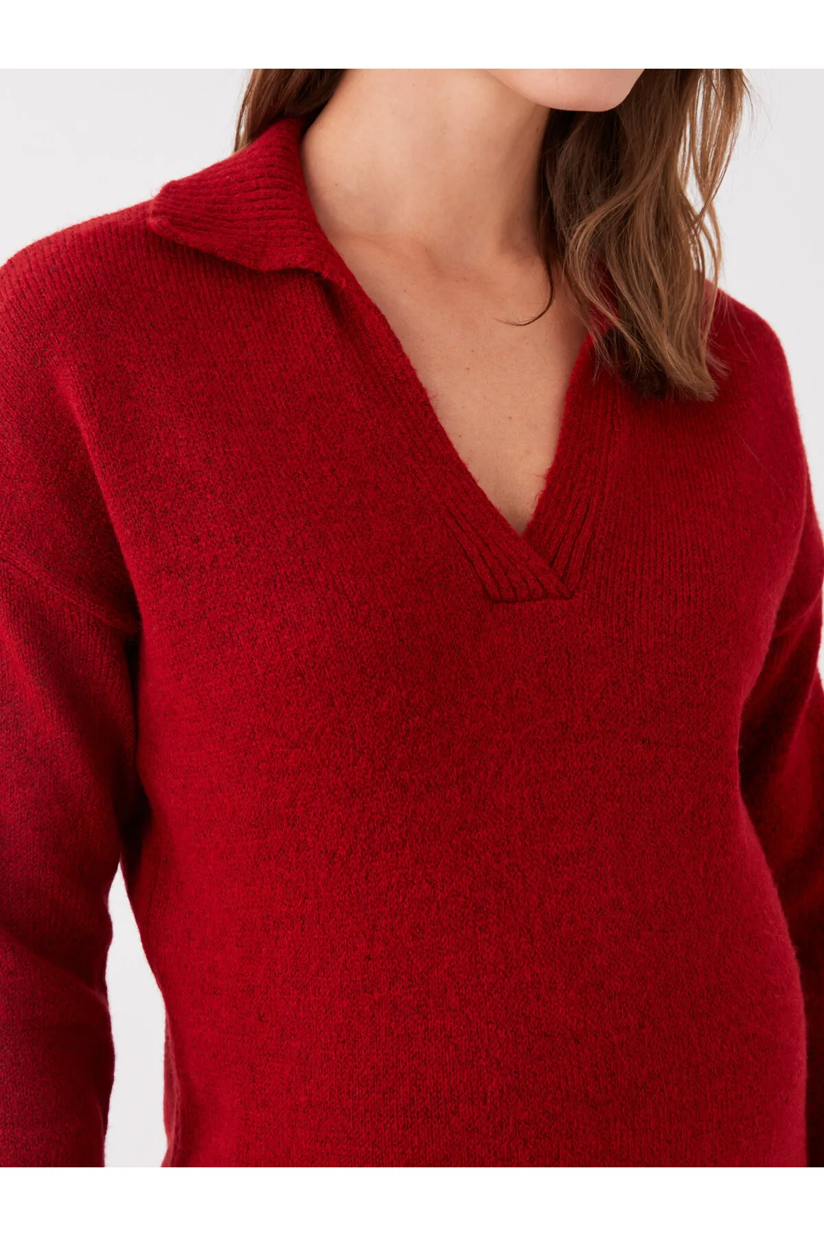 LC Waikiki  Einfarbiges, langärmliges Umstands-Strickkleid mit Polo-Ausschnitt