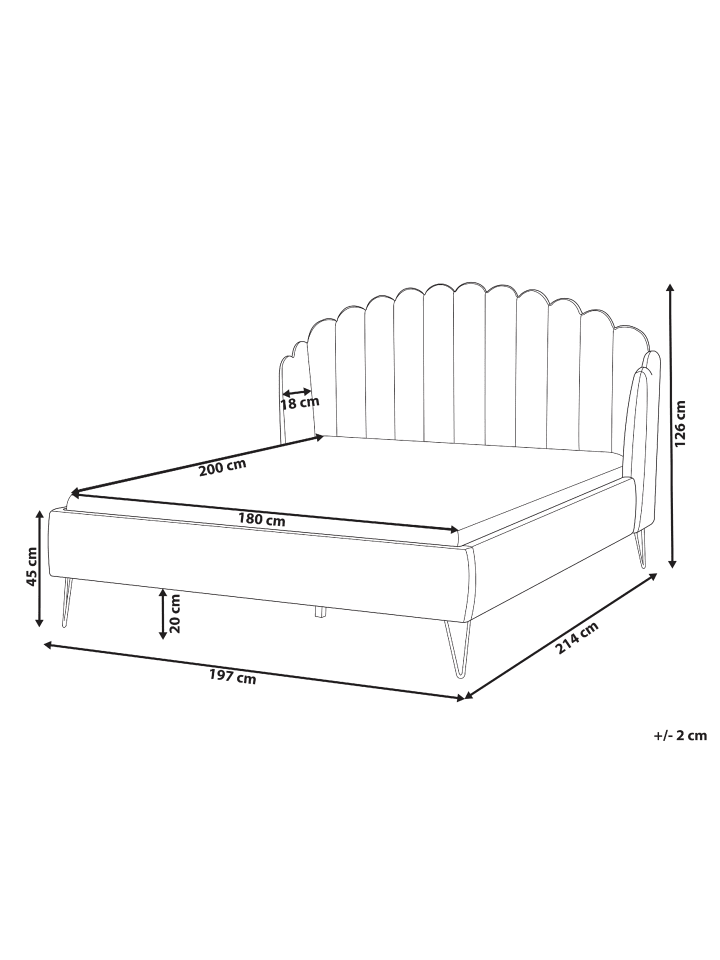 Beliani Doppelbett AMBILLOU in Weiß/Schwarz - (W) 197 x (H) 126 x (L) 214 cm günstig kaufen onesize
