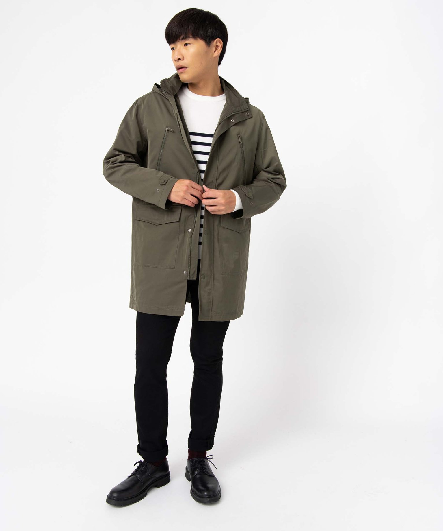 Parka homme à capuche en matière déperlante kaki | GEMO