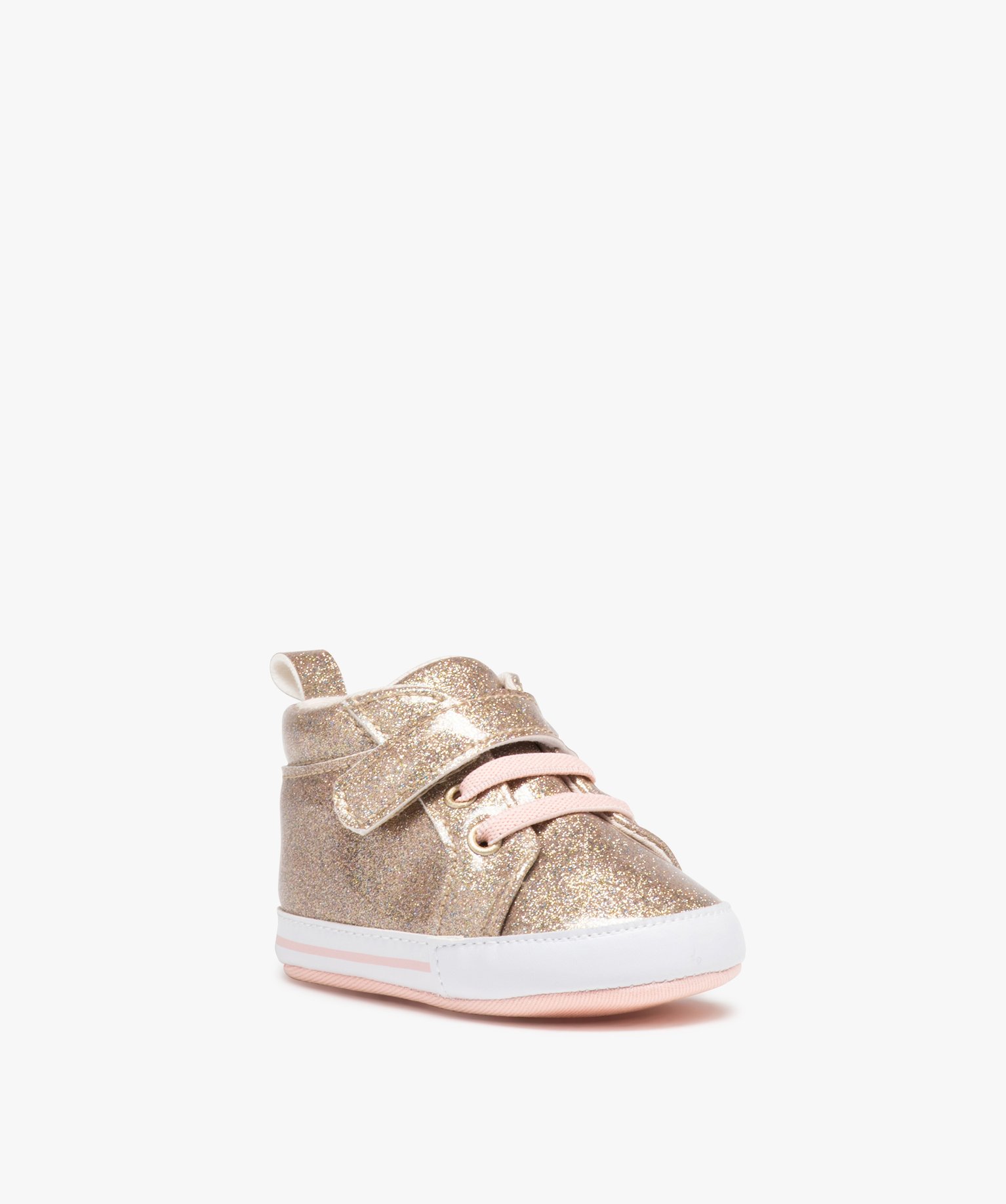 Chaussons de naissance bébé fille à paillettes et à scratch or | GEMO
