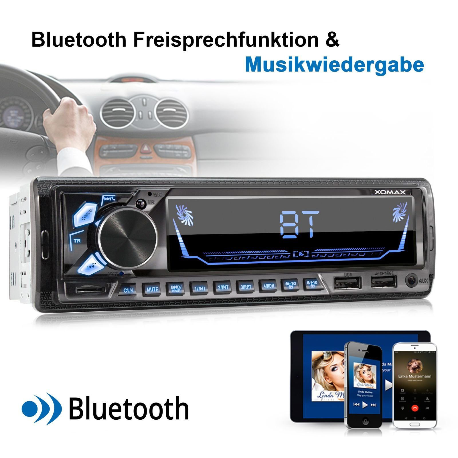 XOMAX XM-R282 Autoradio mit Bluetooth, 2x USB, SD, AUX IN, 1 DIN Autoradio