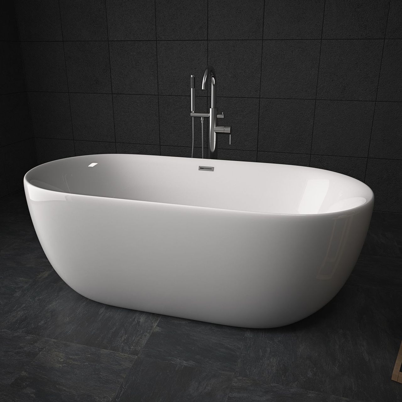 TroniTechnik Freistehende Badewanne Acrylbadewanne Standbadewanne Sifnos 170cm x 80cm x 58cm