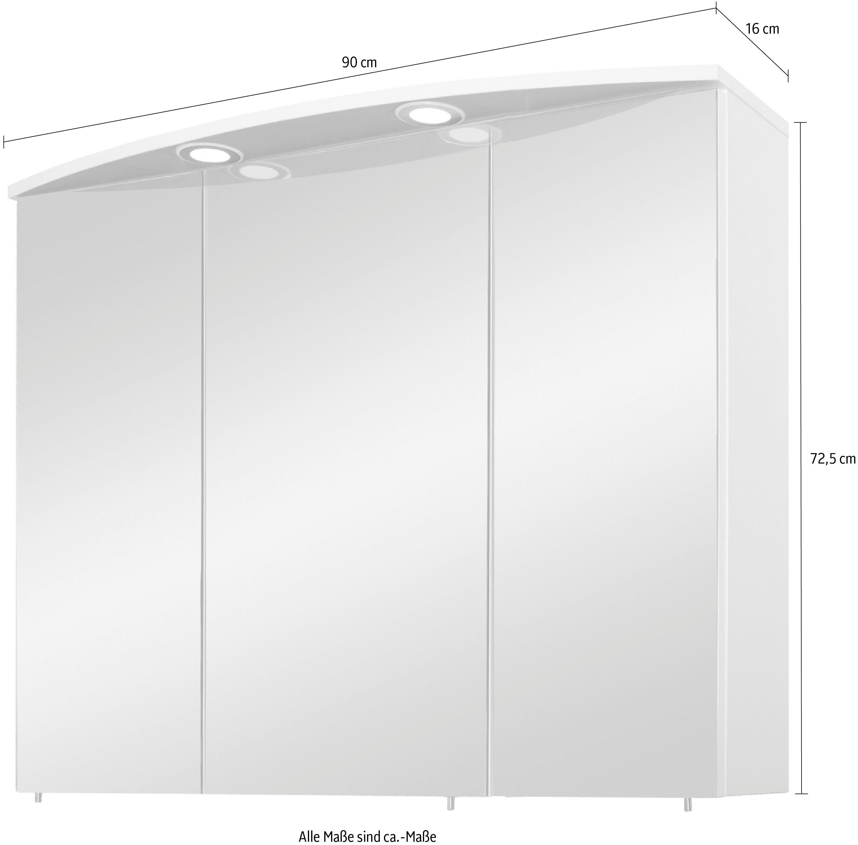 Schildmeyer Spiegelschrank Verona Breite 90 cm, 3-türig, 2 LED-Einbaustrahler, Schalter-/Steckdosenbox