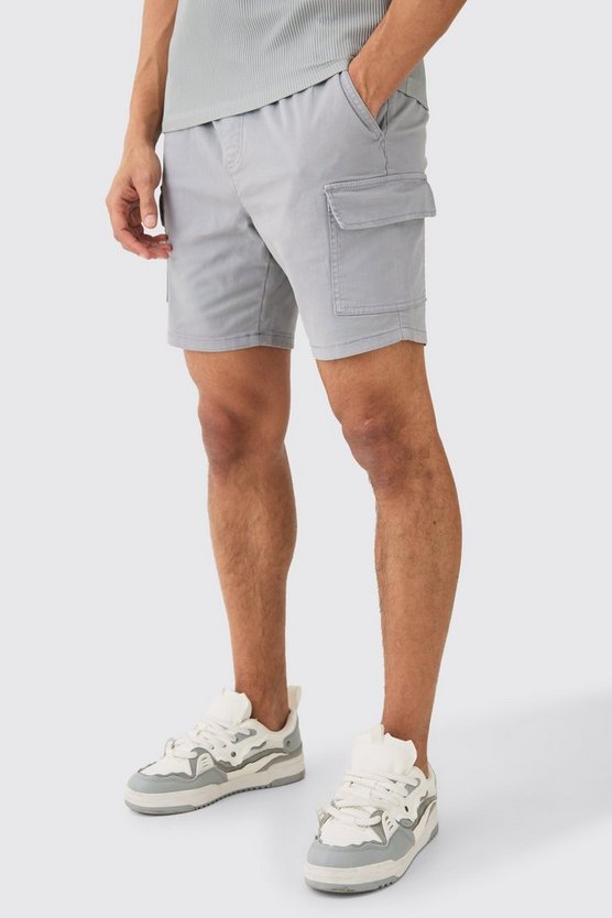 Graue Skinny Cargo-Shorts