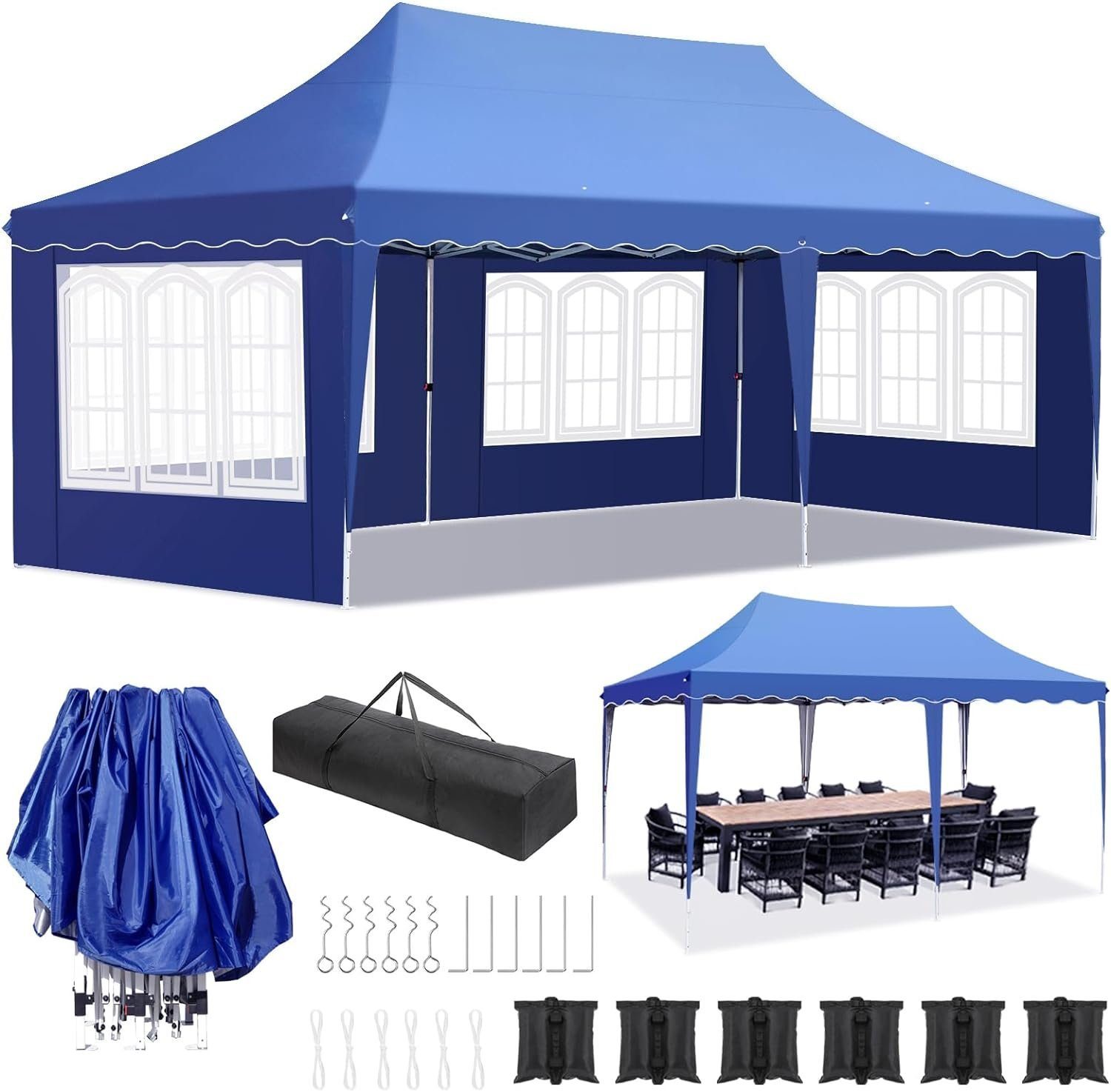 TLGREEN Pavillon Faltpavillon 3x6M, mit 4 Seitenwänden, Partyzelt UV Schutz 50+