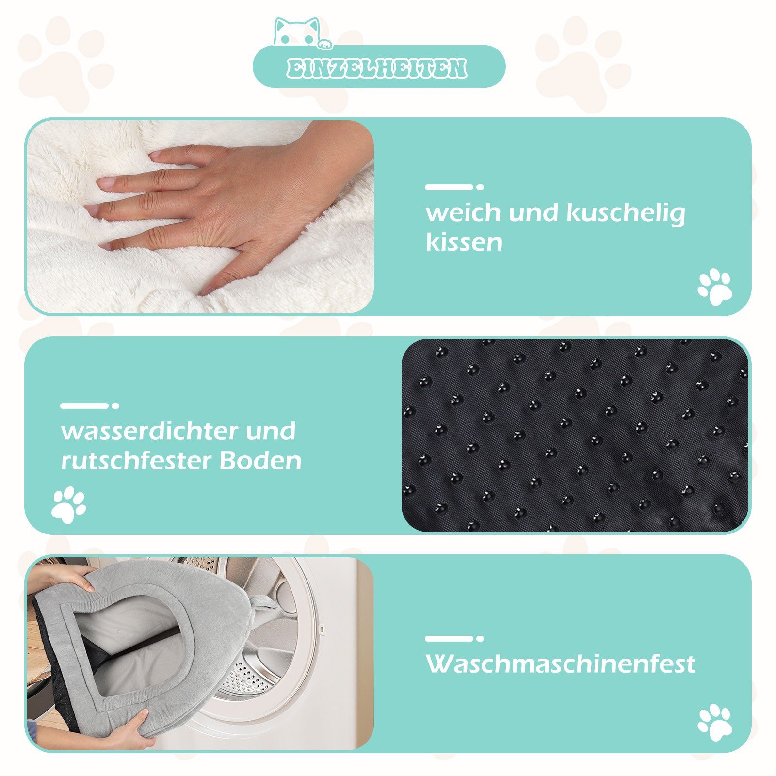 radelldar Tierbett Katzenhöhle Katzenbett flauschig Samt mit Katzenkissen 42x42x45cm, samt, Katzenhaus waschbar klappbar mit Handle