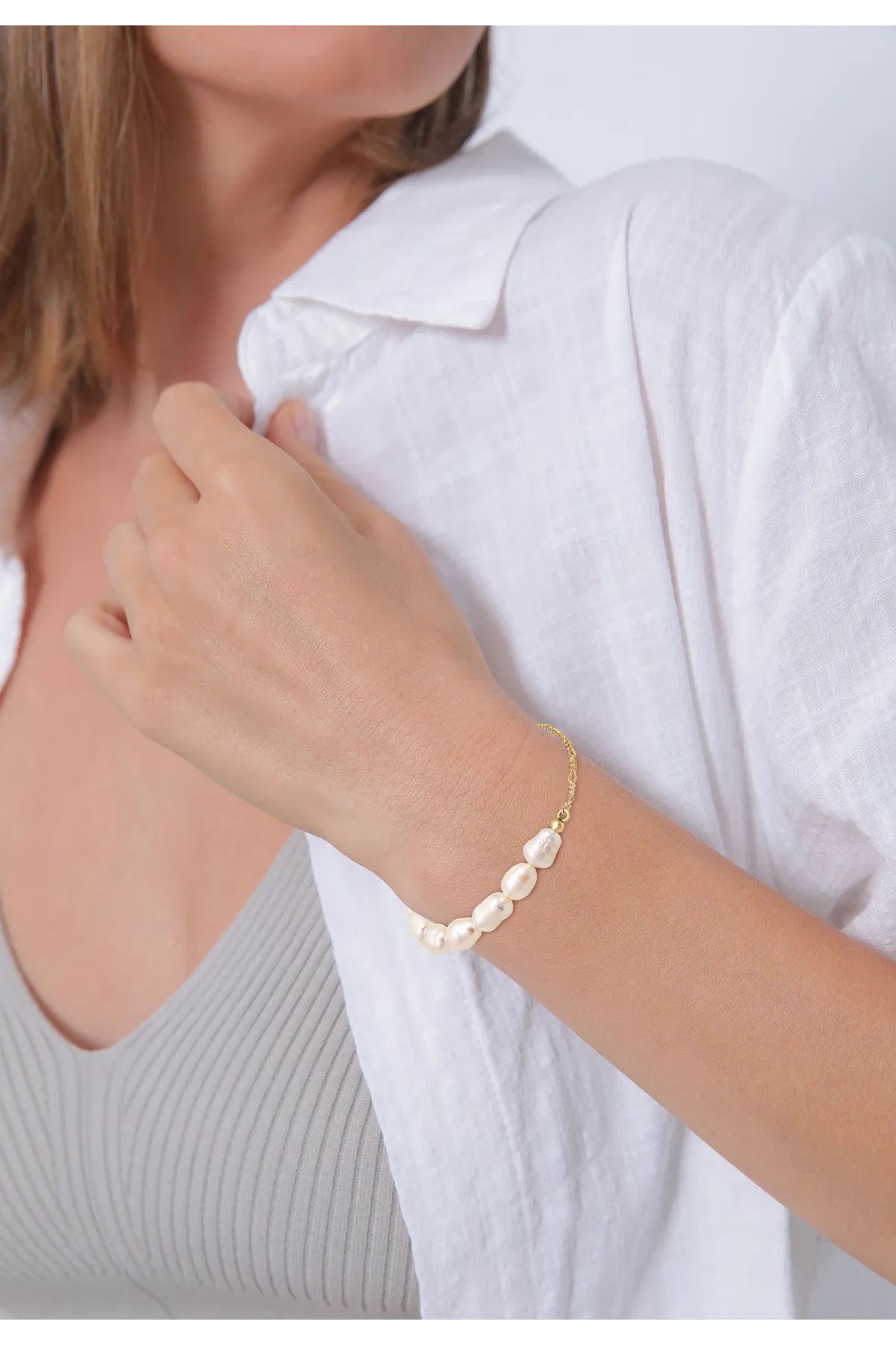 ELLI  Armband Figaro Barock Süßwasserzuchtperle 925er Silber
