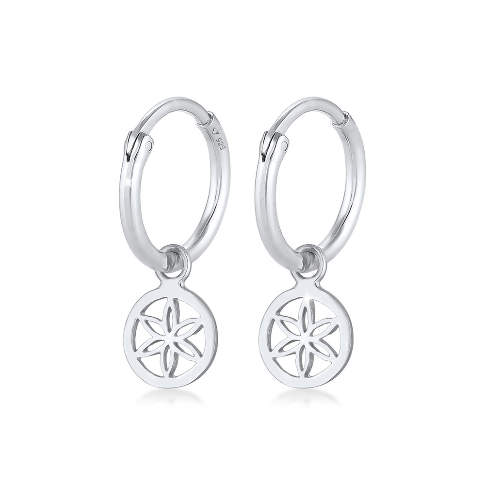 Elli Elli Boucles d'Oreilles Pendentif ornement créole femme fleur filigrane en argent Boucles d'oreilles