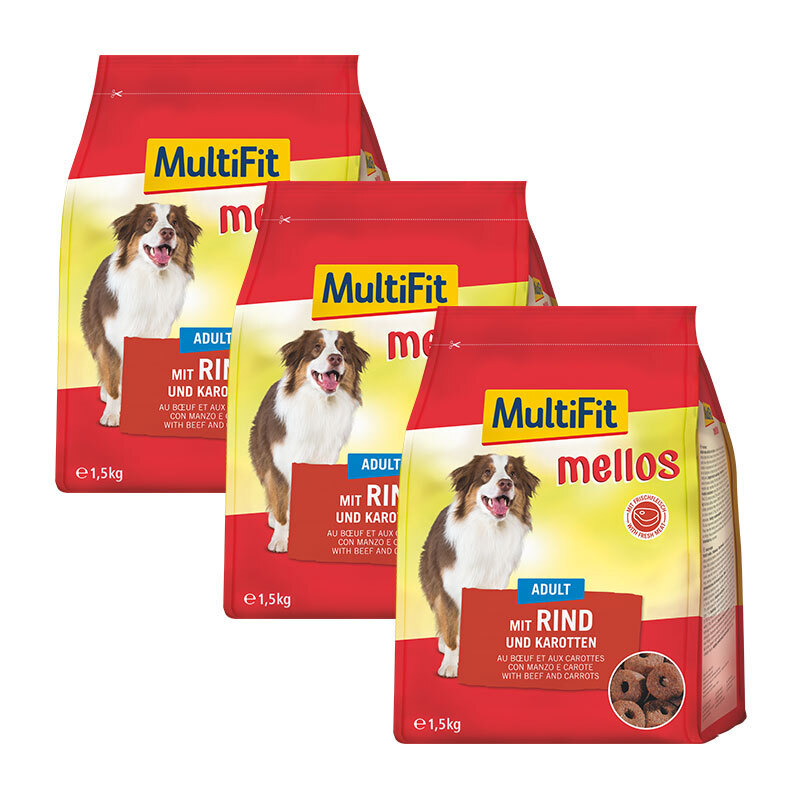 MultiFit Hundetrockenfutter MultiFit Mellos 3x1,5kg Rind und Karotten