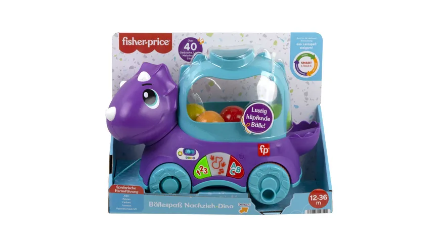 Fisher-Price Bällespaß Nachzieh-Dino, Dinosaurier Motorik-Spielzeug