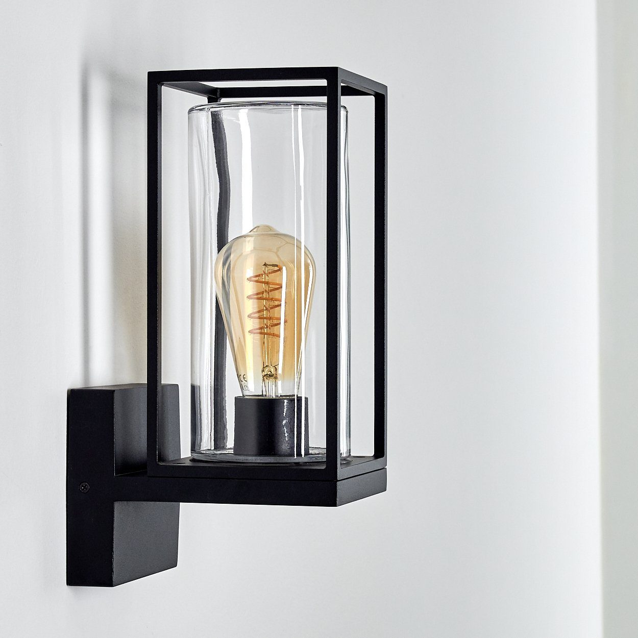 hofstein Außen-Wandleuchte Besana Wandlampe aus Metall, Schwarz, 4 Gläser Bernsteinfarben/Klar, ohne Leuchtmittel, Industrial Style Außenlampe mit Lichteffekt an der Wand, E27, IP44