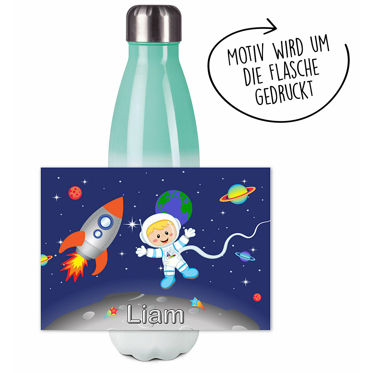 Edelstahl Kinder Thermoflasche / Trinkflasche bunt Weltall Spülmaschinenfest, Auslaufsicher, Bruchfest, Doppelwandig, Für Heißgetränke geeignet, Mit Deckel, Isoliert
