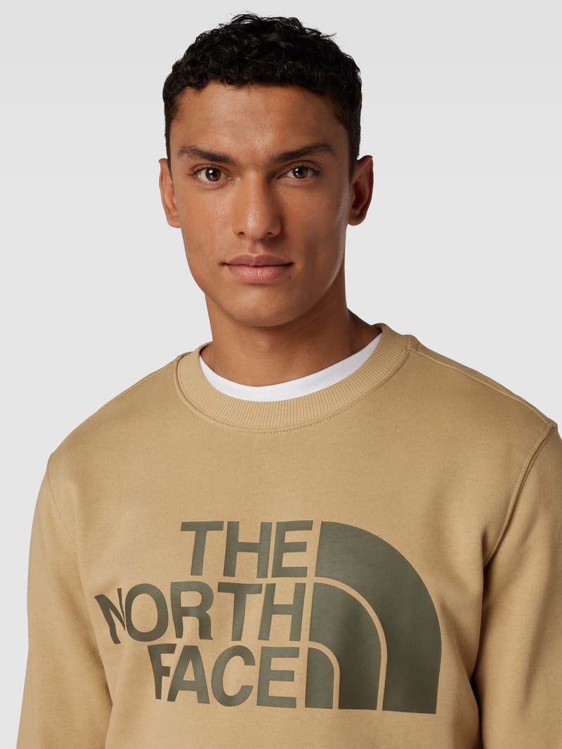 Sweatshirt mit Label-Print und Rundhalsausschnitt in beige