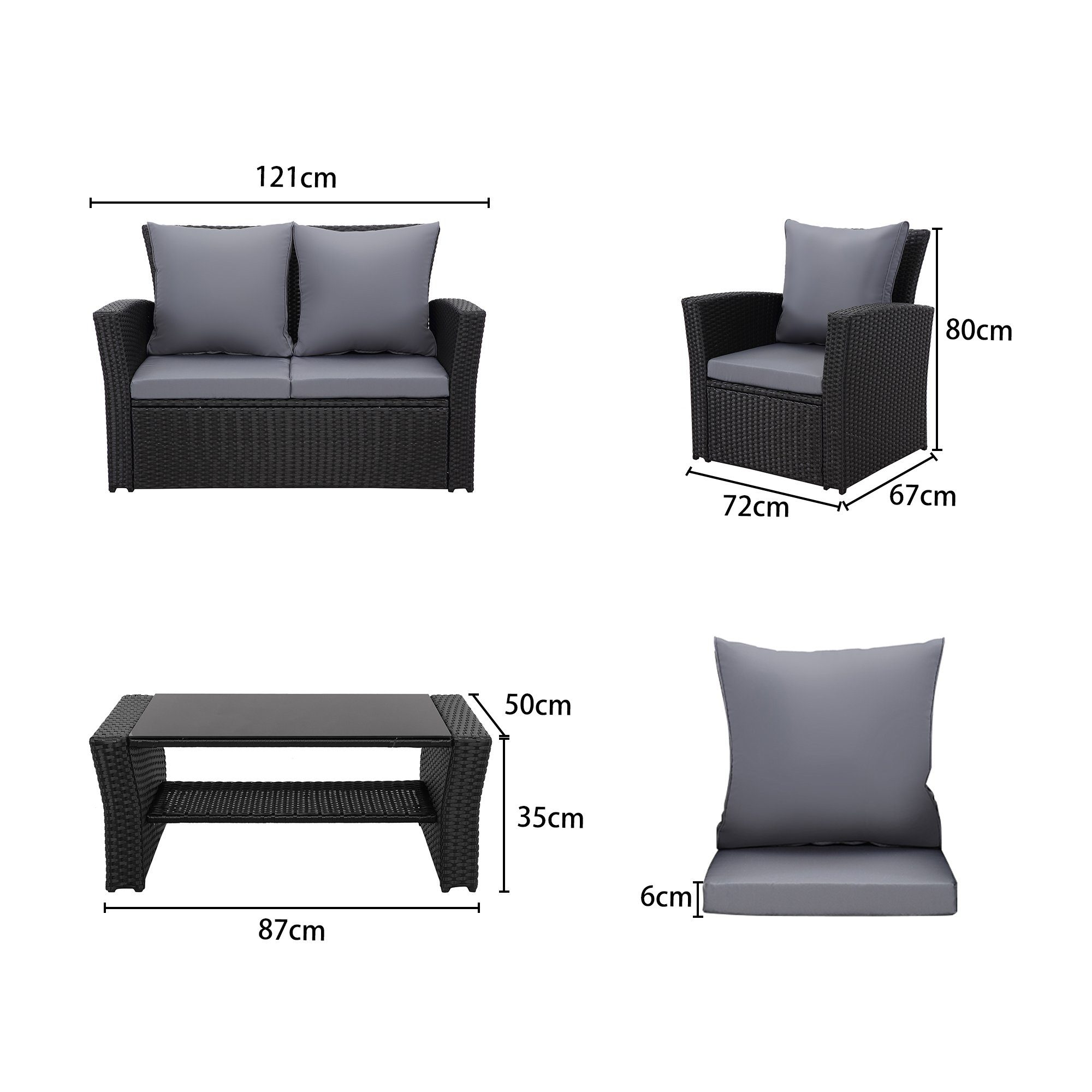 MeXo Gartenlounge-Set Balkonmöbel Set sale, (Gartenmöbel Lounge Set, 4-tlg., Terrassenmöbel mit Sofa, Tisch und 2 Sessel), Loungesofa aus Polyrattan Handgewebt