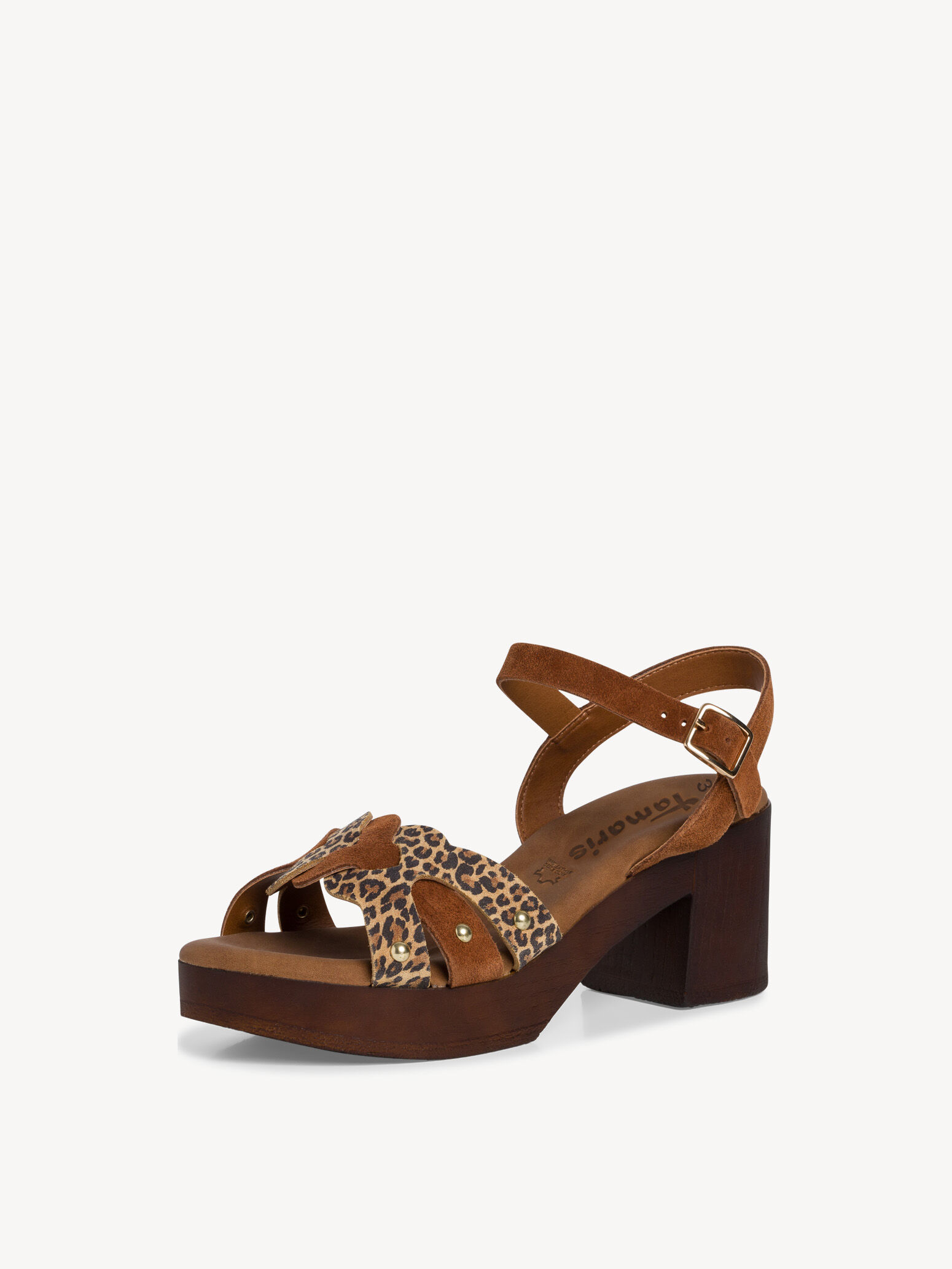 Sandale à talon en cuir - marron