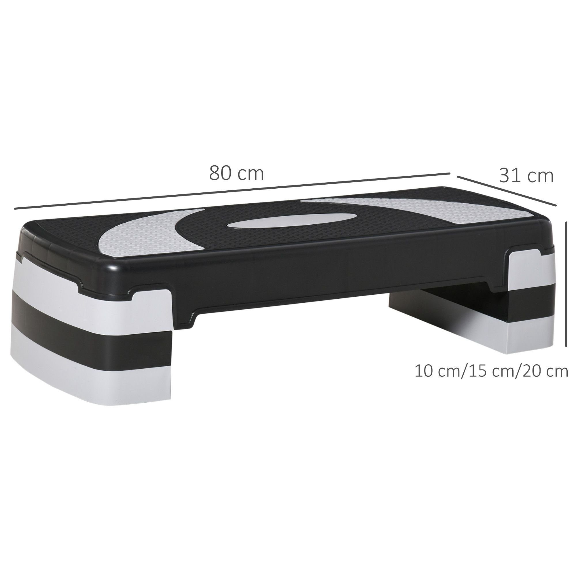 HOMCOM Stepper Steppbrett höhenverstellbar mit 3 Stufen Belastbarkeit bis 150 kg (Set, 1-tlg., 1 x Aerobic-Stepper), 80L x 31B x 20H cm