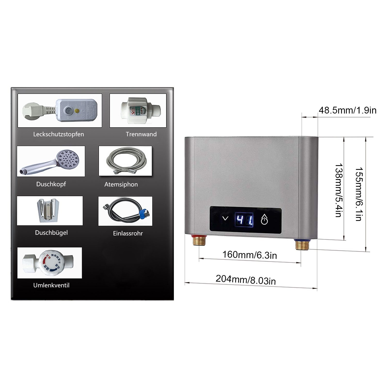 TWSOUL Klein-Durchlauferhitzer Intelligenter thermostatischer Inverter-Durchlauferhitzer5500W, 30,00 °C, max 52,00 °C, 360° lochfreie Installation, Nichrome-Drahtheizung