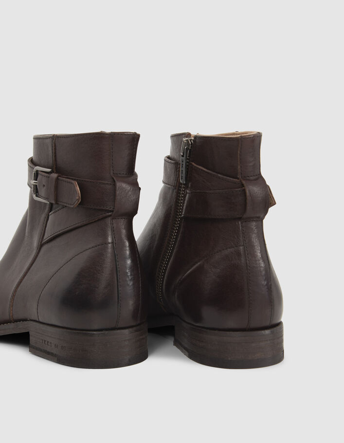 Boots marron en cuir avec bride à boucle Homme
