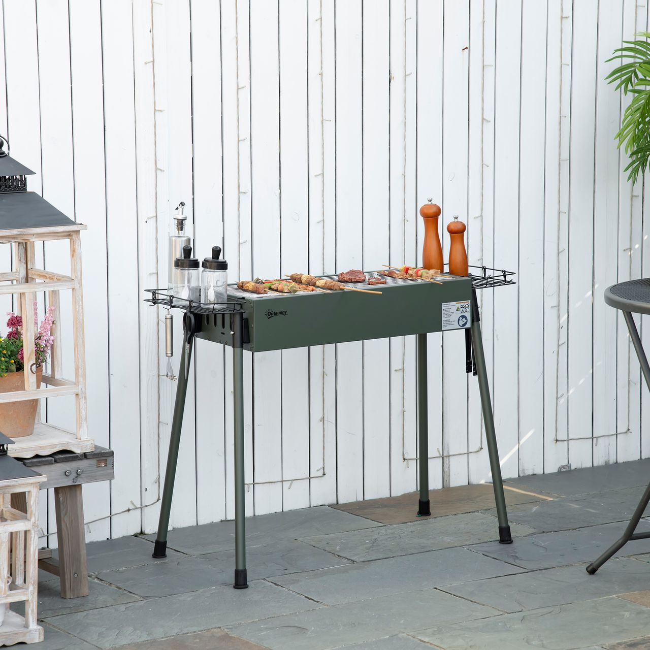 Outsunny Holzkohlegrill Anti-Rutsches Campinggrill mit Grillrost, Grillrost-Clip