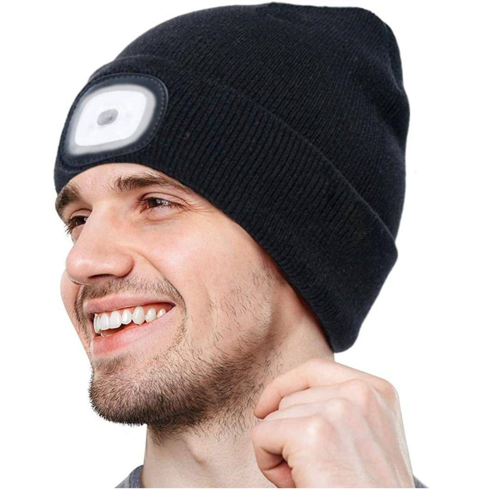 Blusmart Strickmütze Strickmütze mit Licht (Unisex-Winterwärmer-Strickkappe, 1-St., USB Nachladbare LED Mütze/Hut) USB-aufladbar, LED Lampe mit drei einstellbare Stufen