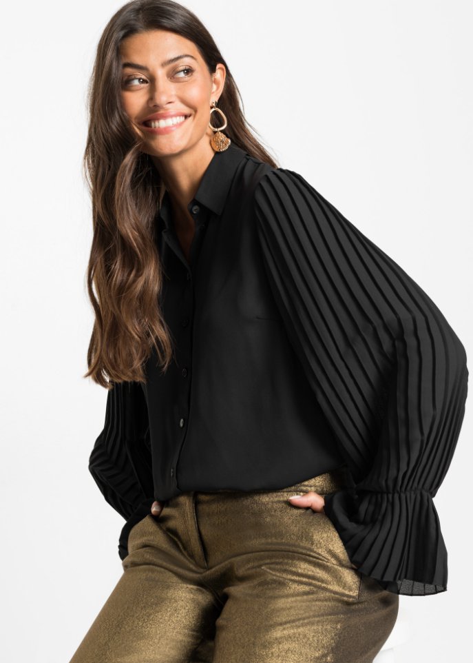 Bluse mit Plissee-Ärmeln