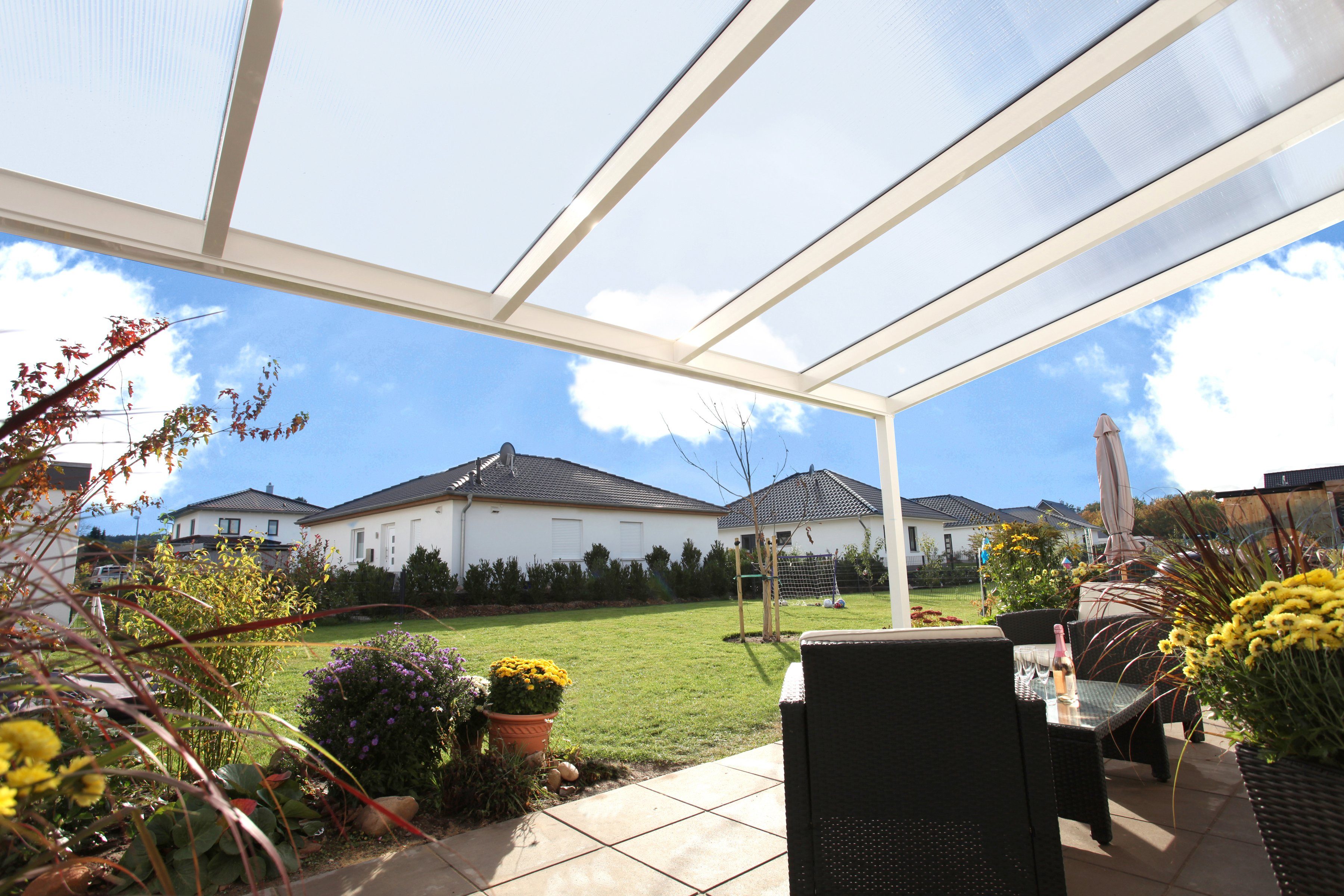 Skanholz Terrassendach Genua, BxT: 434x257 cm, Bedachung Doppelstegplatten, 434 cm Breite, verschiedene Tiefe