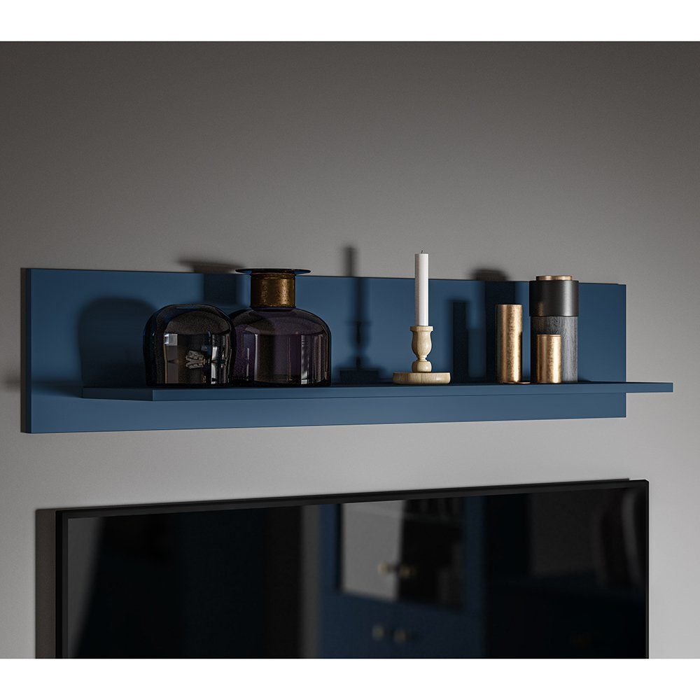 Lomadox Wohnwand MONTPELLIER-131, (4-St., 4-tlg), dunkelblau, LED-Beleuchtung, Füße & Griffe goldfarben, mit Couchtisch