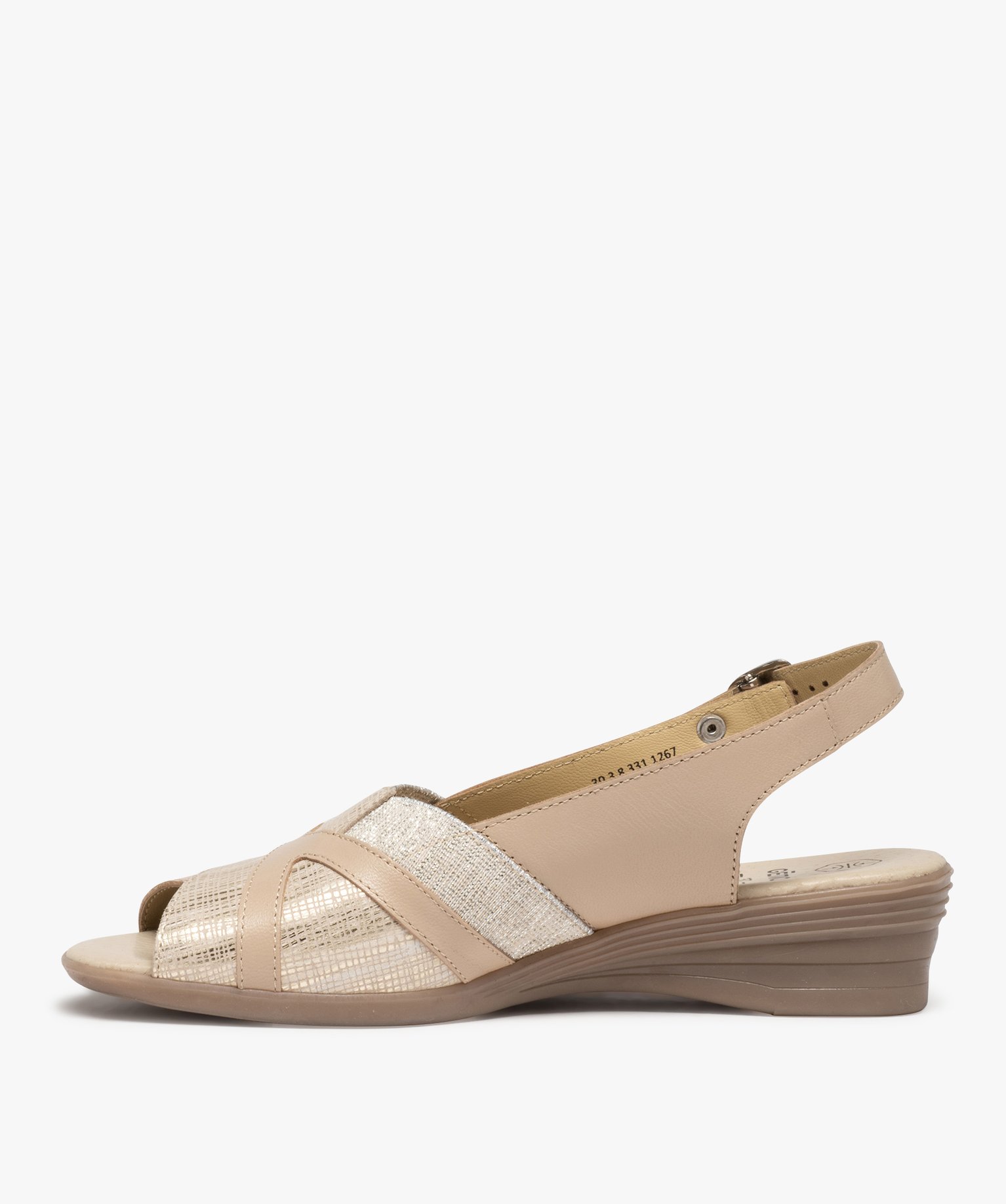 Sandales femme confort en cuir détails métallisés beige | GEMO