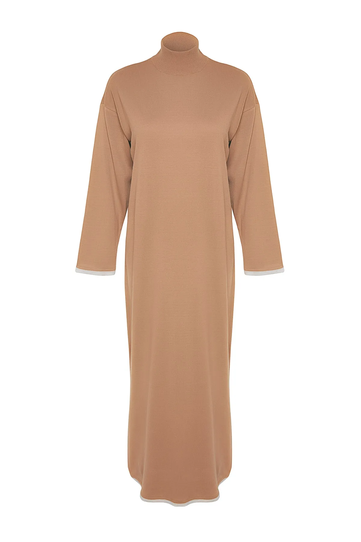 Trendyol Modest  Beiges, bequem geschnittenes, langes Strickkleid TCTAW24EB00032