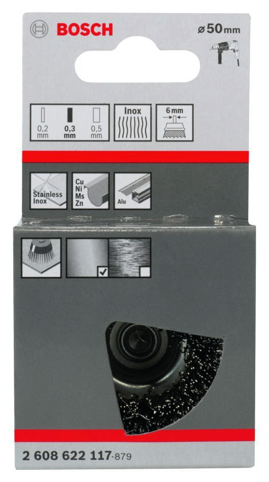 Bosch Blue Accessories 2608622117 Hrncový ocelový kartáč 50 mm vlnitý 6 mm stopka Nerezová ocel