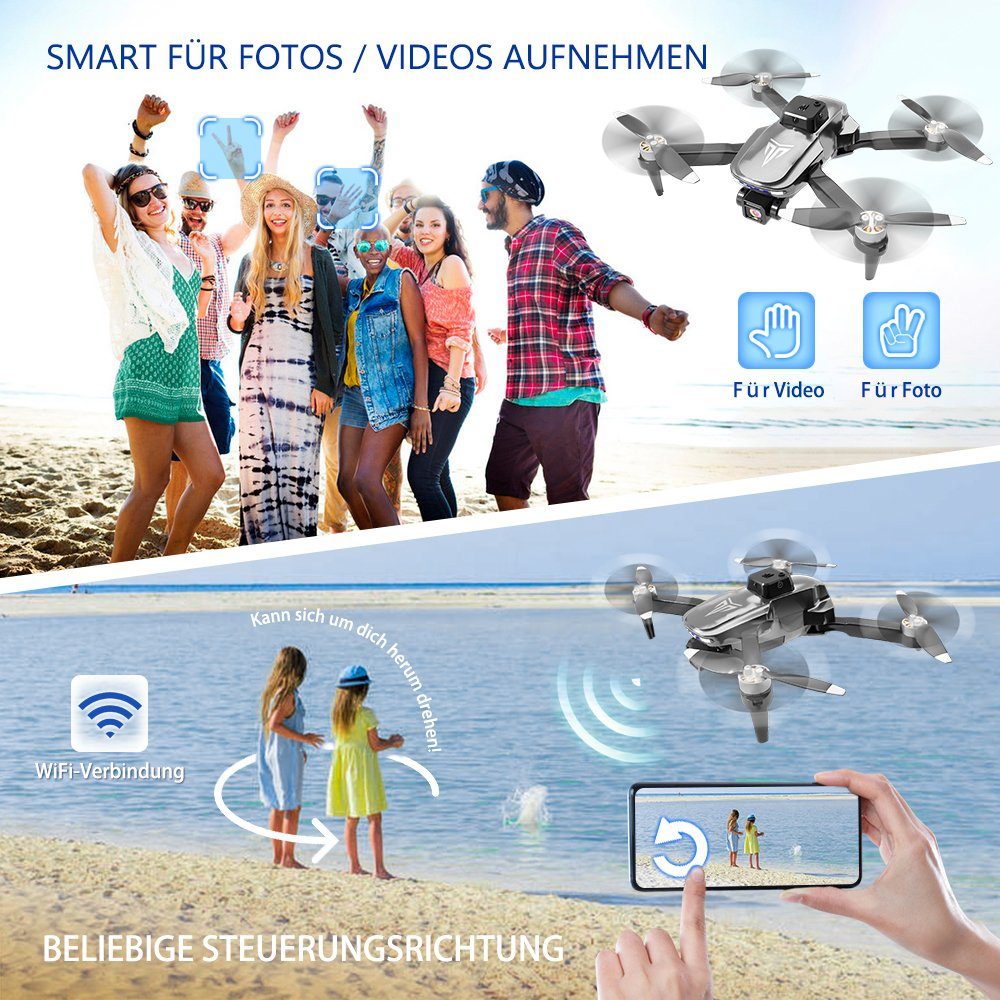 TizzyToy Bürstenloser Motor Drohne,App-Steuerung,Kinder, Geschenke, Spielzeug Spielzeug-Drohne (4K-Kamera, Luftdruck-Höheneinstellung, LED-Beleuchtung, Ersatzzubehör können bei otto erworben werden, Hochleistungsmotor, Lüfterblatt, Drohne für Erwachs