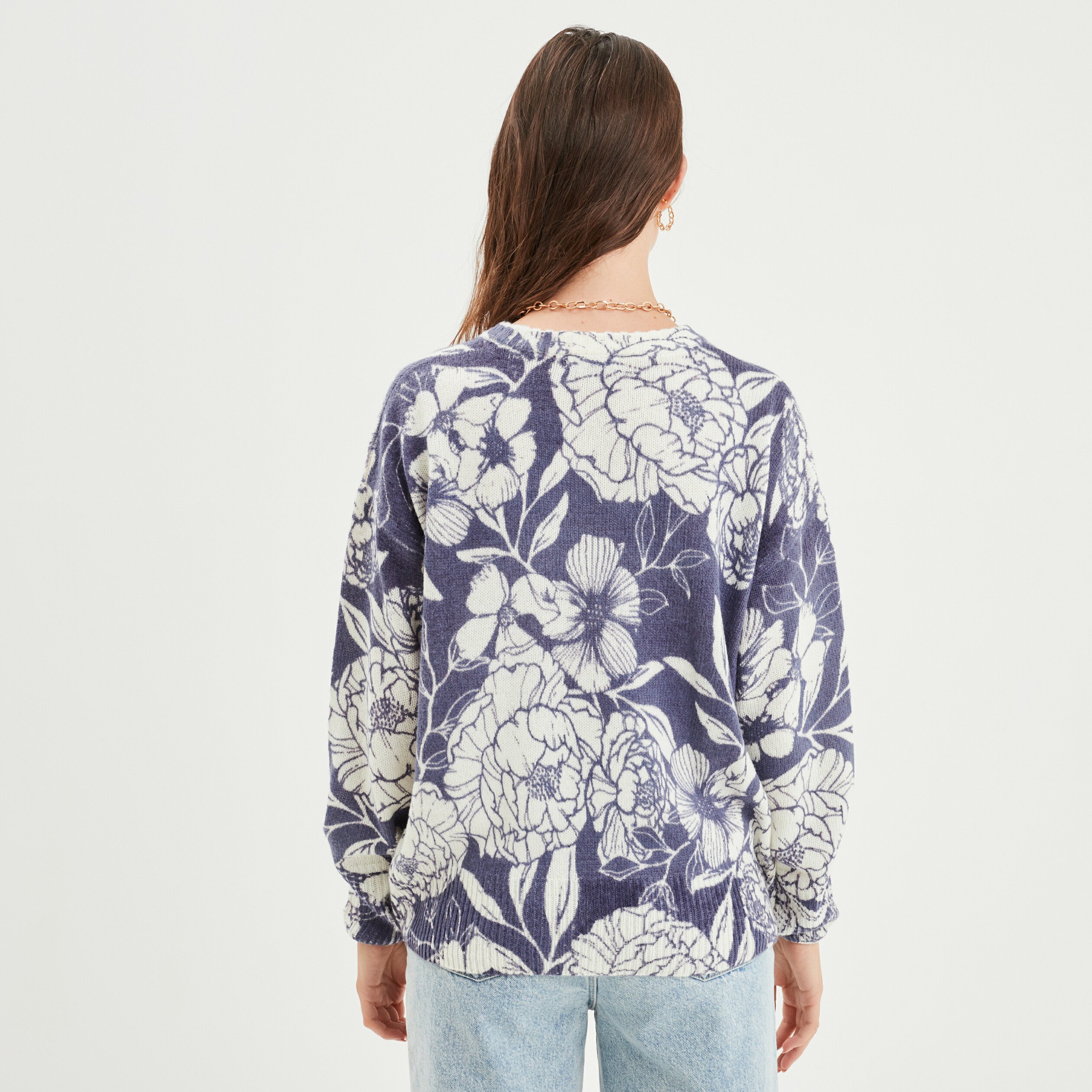 Pull col rond manches longues bleu femme | La Halle