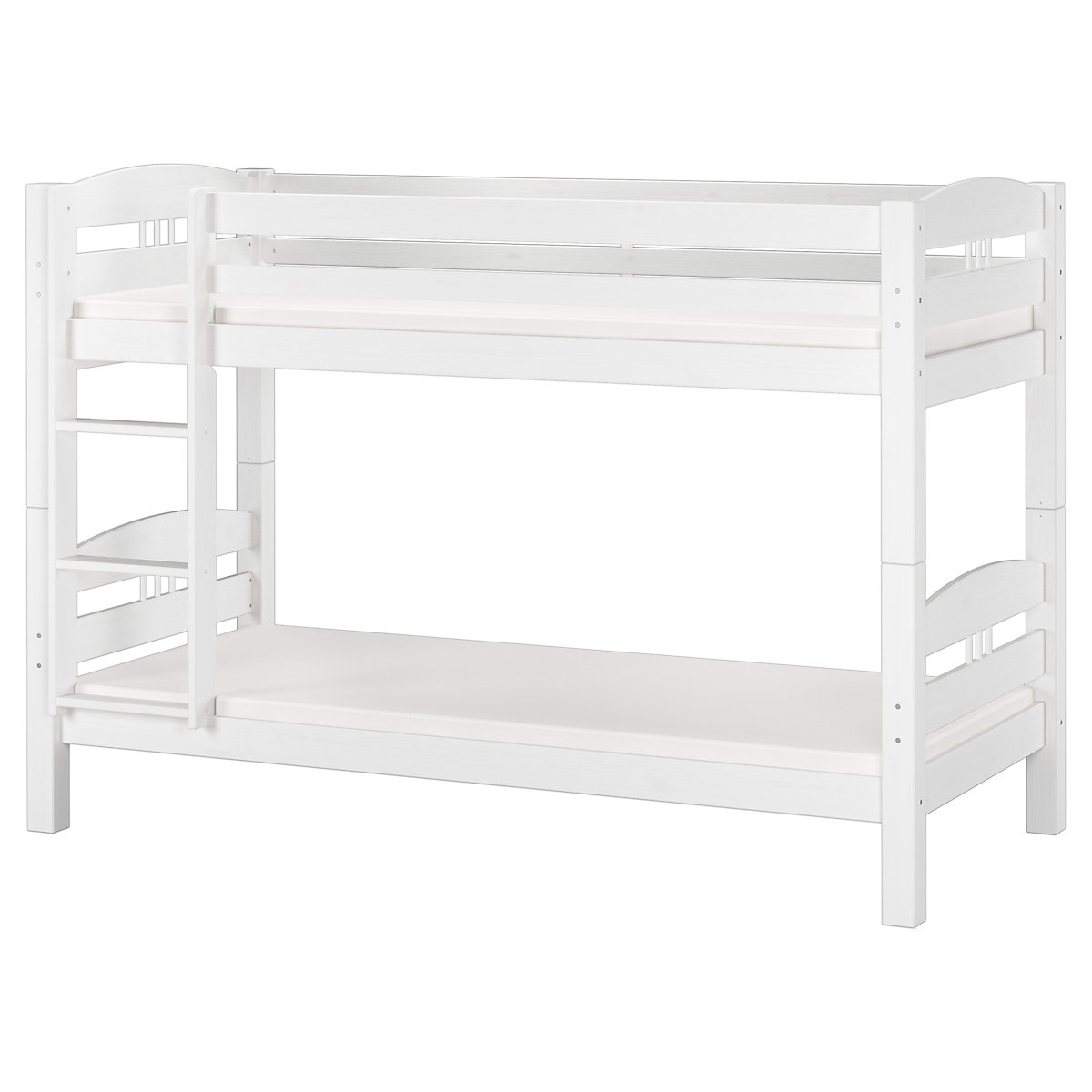 Etagenbett 90x200 Kiefer weiß mit Rollrost und Matratze