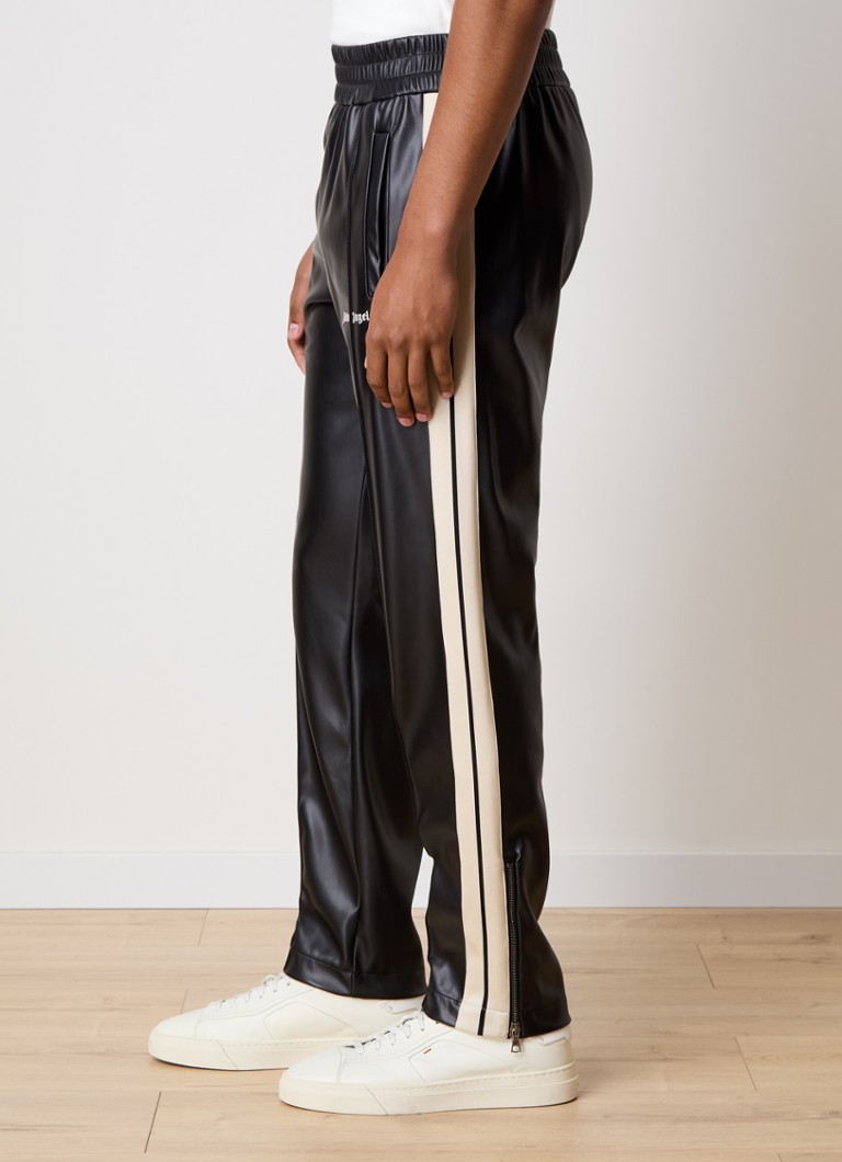 Pantaloni de trening din piele ecologică cu logo Palm Angels, cu talie conică pe picior