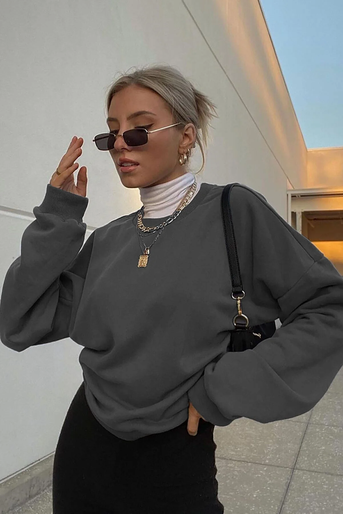 Madmext  Sweatshirt - Grau - Oversized