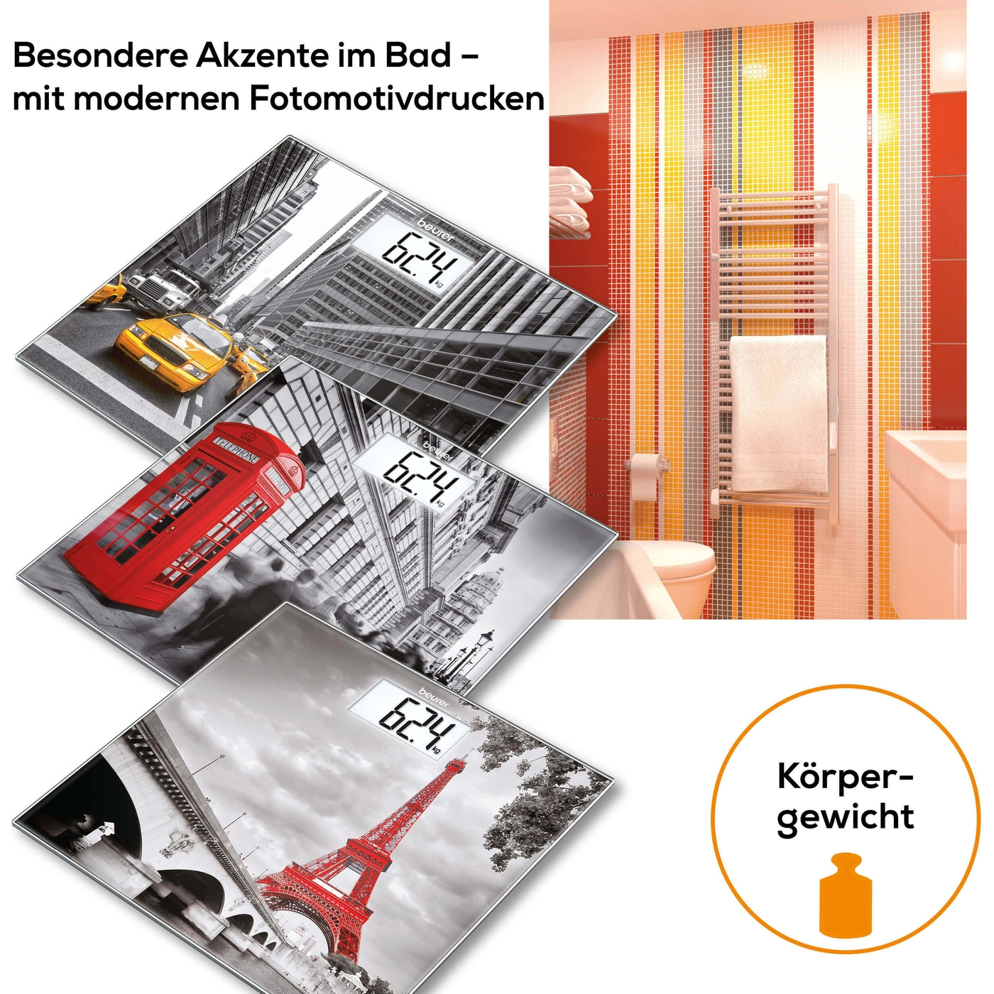 Beurer Glaswaage GS 203 New York-Personenwaage aus Glas mit beleuchtetem XL-Display - bis 150 kg