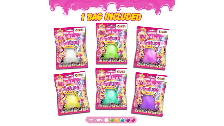 CRAZE - MAGIC SLIME Foilbag mit 75ml Schleim und 1 Galupy Unicorn Figur, 1 Stück, sortiert