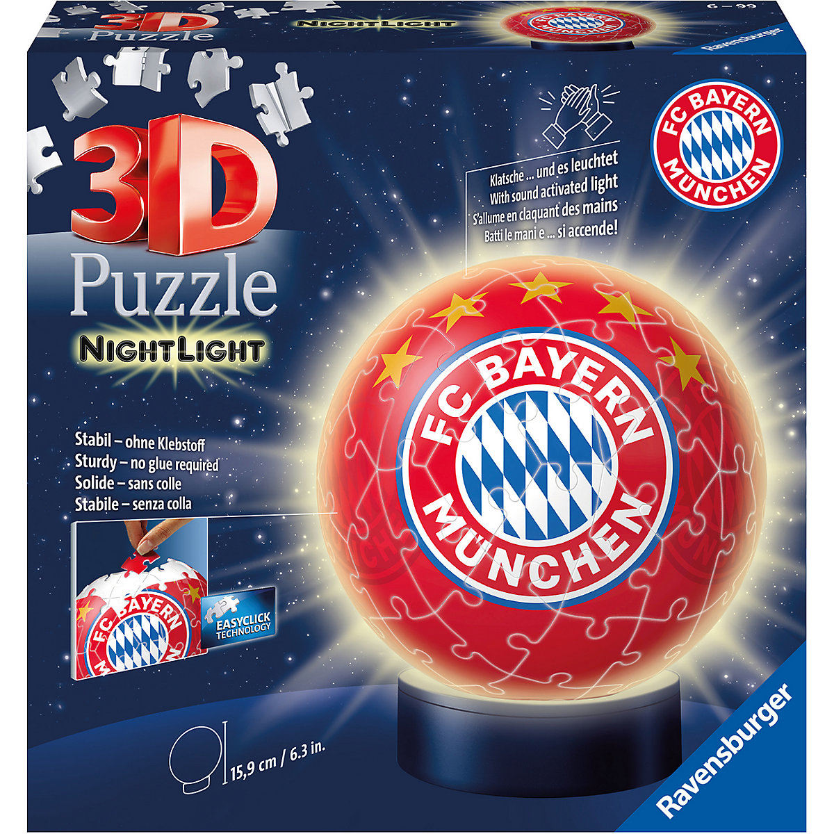 2in1 Nachtlicht & puzzleball® Ø13 cm, 72 Teile , FC Bayern München