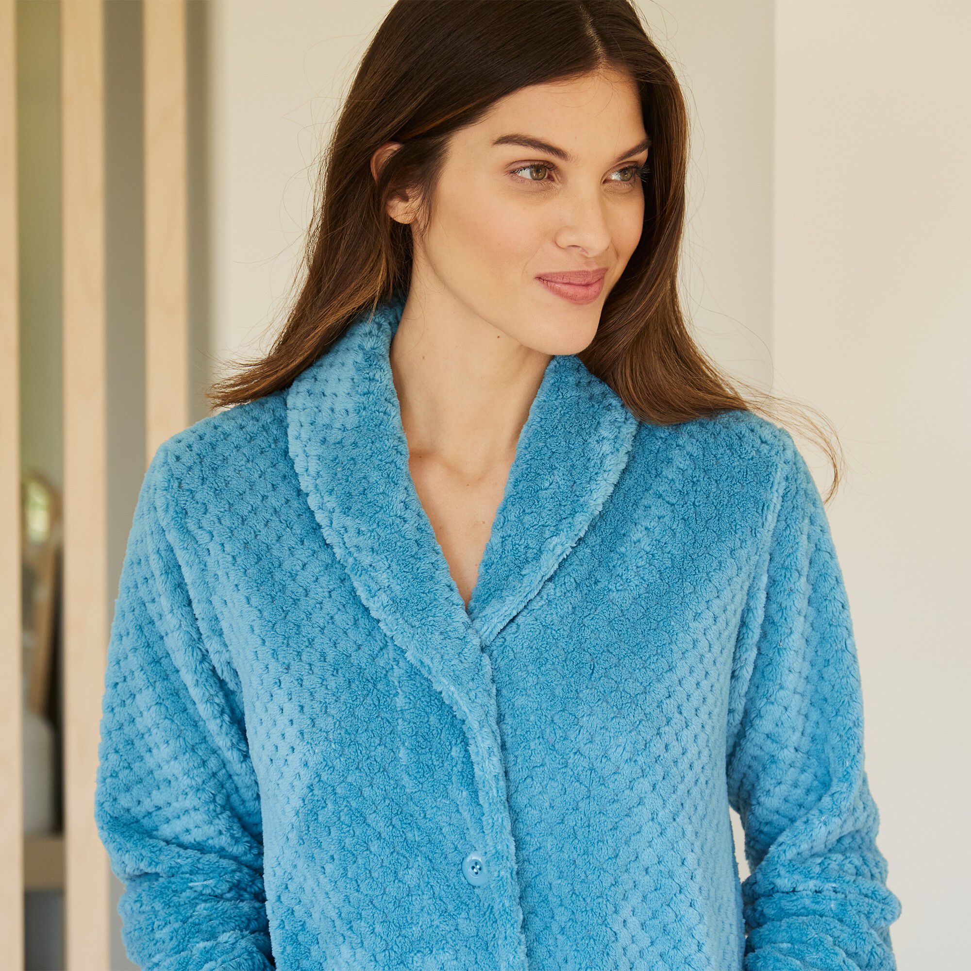Robe de chambre maille polaire col châle