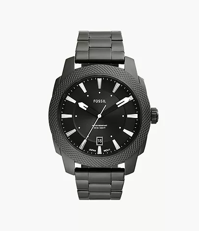 Fossil Machine Uhr 3-Zeiger-Werk Datum Edelstahl rauchgrau